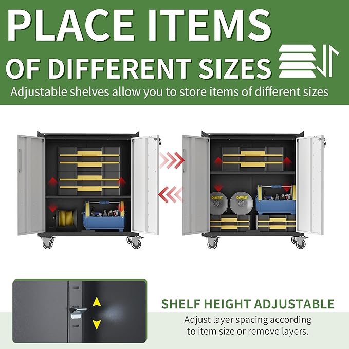 Wall Cabinet, Wall Mounted Cabinet with Lock and Adjustable Shelf for Garage, Tool Room, Kitchen, Assembly Required(Black and Gray)