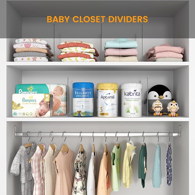 OKPOW Acrylic Shelf Dividers for Closet Organization: 12 Pack Tall Durable Clear Shelves Separators for Clothing Adjustable