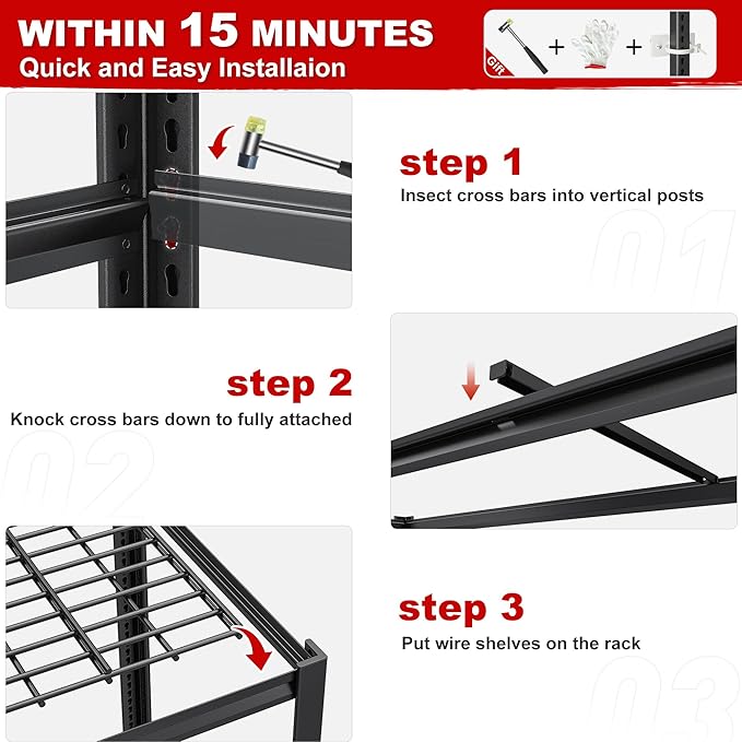 REIBII 3500LBS Garage Shelving, Adjustable Storage Shelves Heavy Duty, 6 Tier Heavy Duty Shelving, Metal Shelving Unit for Warehouse, Basement, Industrial, 55" W x 26" D x 84" H, Black, 2 Pack