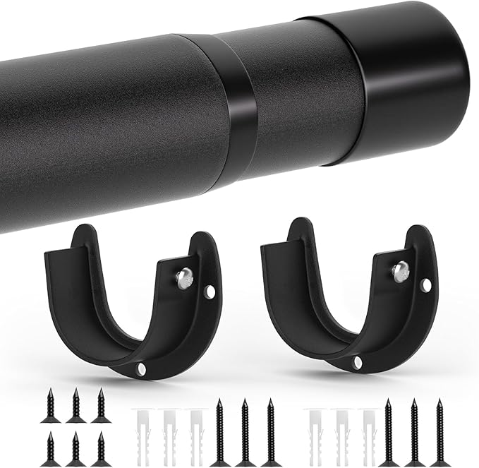 Closet Rod, 17 to 97 Inch Closet Rods for Hanging Clothes, Heavy Duty Adjustable Clothes Hanging Bar Rod Matte Black Closet Poles for Wardrobes, Closet, Bathroom, Windows, 1.3 Inch Diameter