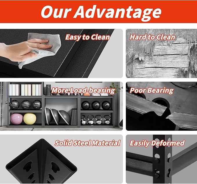 72" H Garage Shelving,5-Tier Heavy Duty Shelving Unit,3000LBS Adjustable Metal Storage Shelves,Storage Rack Units for Industrie,Shed,Warehouse,Basement,Black,48" W x 24" D x 72" H