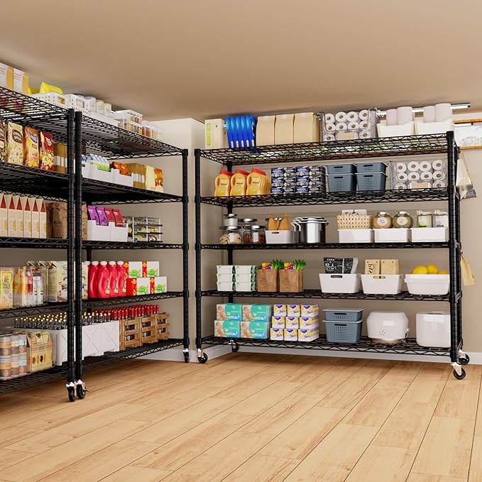 PrimeZone 5 Tier 80.7" Hx55.5 Wx24 D Wire Shelving with Wheels 3000lbs NSF Certified Storage Shelves Heavy Duty Metal Shelf Adjustable Rolling Rack Commercial Garage Restaurant Warehouse Kitchen 2Pcs