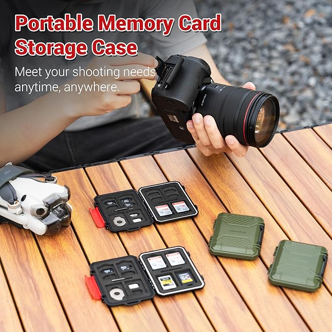 IP67 Waterproof Memory Card Case, Anti-Shock Memory Card Holder for 8 SD SDHC SDXC Cards,4 Micro SD SDHC SDXC TF MSD Cards,4 CFexpress Type-A CFA,2 Nano SIM Storage Carrying Case - Black