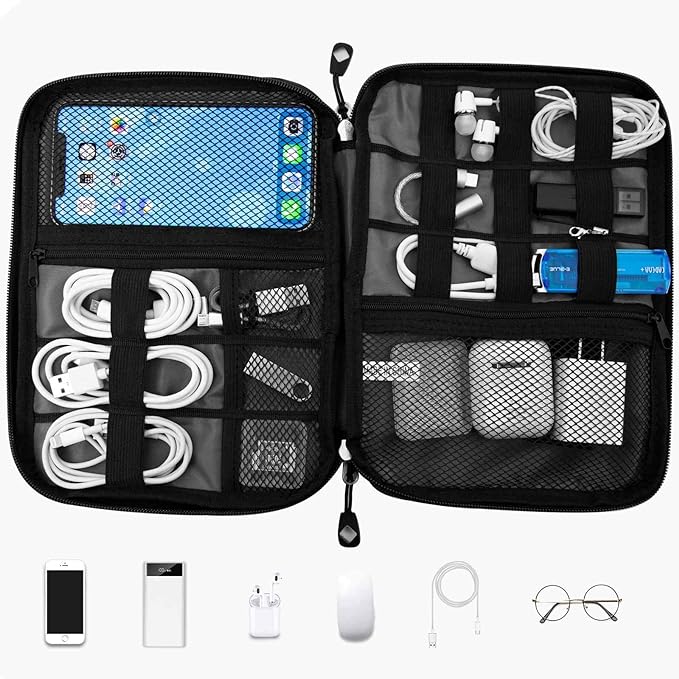 Travel Cable Organizer Bag Waterproof Portable Electronic Accessories Organizer for USB Cable Cord Phone Charger Headset Wire SD Card with 5pcs Cable Ties(Orange)