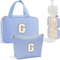 YOOLIFE Graduation Gifts for Her - Hanging Toiletry Bag for Women, Travel Toiletry Bag Makeup Bag, Personalized Travel Essentials for Women - Letter G, Blue