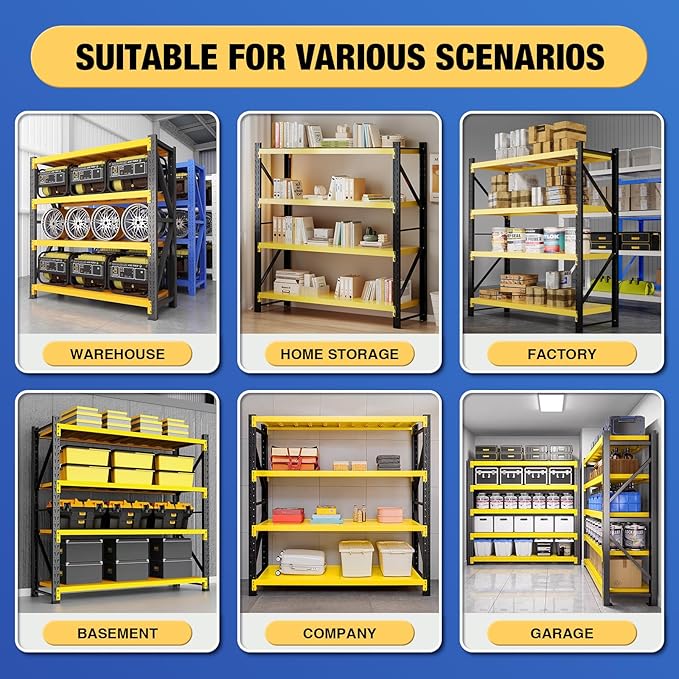 torage Shelves,Garage Shelving Heavy Duty Metal Adjustable Garage Shelves, Shelving Units Industrial Shelving for Warehouse (Yellow and Black, W47.2*D19.7*H78.7)