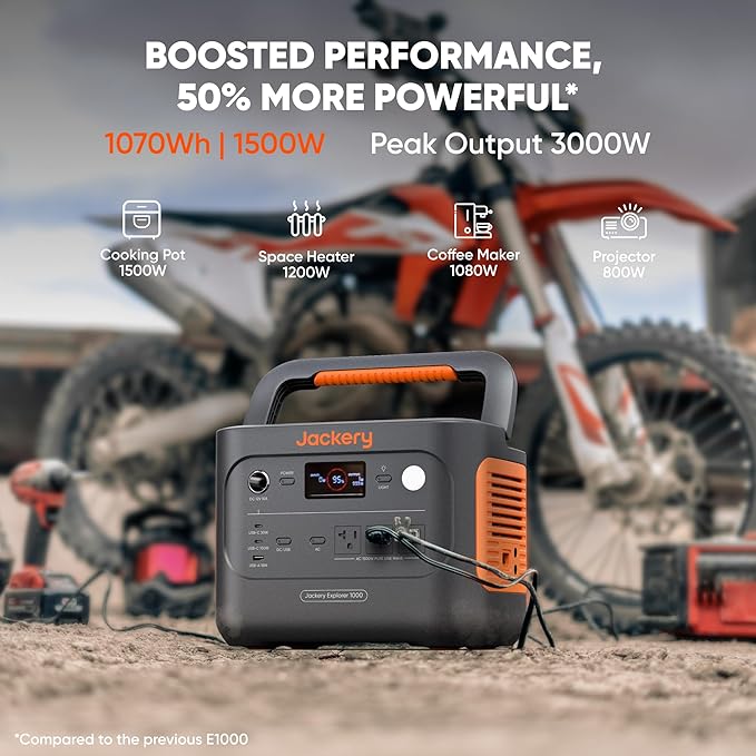 Jackery Solar Generator 1000 v2 with 2x100W Light Solar Panels,1070Wh Portable Power Station,LiFePO4 Battery, 1500W AC Output, Flexible&Lightweight Solar Kit for RV,Balcony,Camping, Emergency Backup