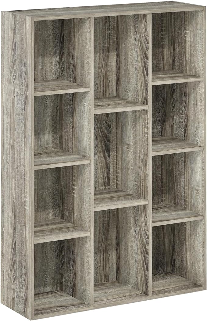 Furinno LUDER Book Shelf, 11-Cube Bookshelf, Reversible Bookcase, 9.4 x 29.1 x 41.7, for Living Room, Bedroom, Home Office, French Oak
