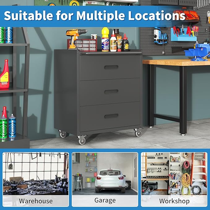 Metal Tool Cabinet,Garage Storage Cabinet System,Wall Cabinet & Locking Rolling Tool Cabinet with Doors and Adjustable Shelves,Steel Tool Cabinets for Home (2 Pcs-StyleC, Black)