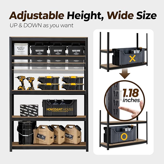 HOMEDANT House 48" Wide Boltless Heavy Duty Garage Storage Shelving Adjustable 5-Tier Metal Shelves Laminated Organization Shelf Industrial Utility Rack for Pantry Warehouse Office Store 1Pack