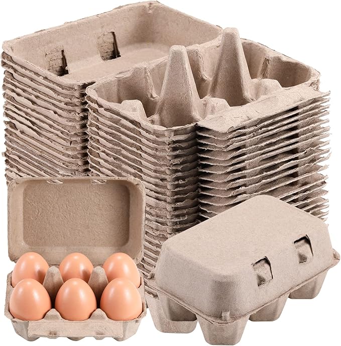 Half Dozen Egg Cartons 300 Pack, Blank Natural Pulp Box 6 Count for Chicken Eggs Reusable, Storage Tray Strong for Holds Up to Six 6 Egg Cardboard Paper Holder Container for Refrigerator