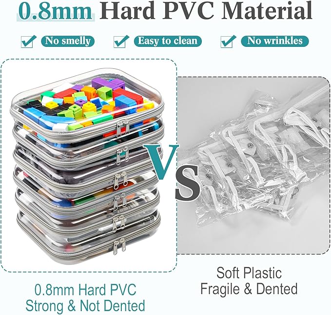 Sanwuta 6 Pcs Clear Hard Zipper Case Hard Plastic Zipper Pouches Transparent Makeup Bag Pencil Pouches for Travel Snacks Christmas Trinket Storage Organizer Box(Gray,9.84 x 7.87 x 2 Inch)