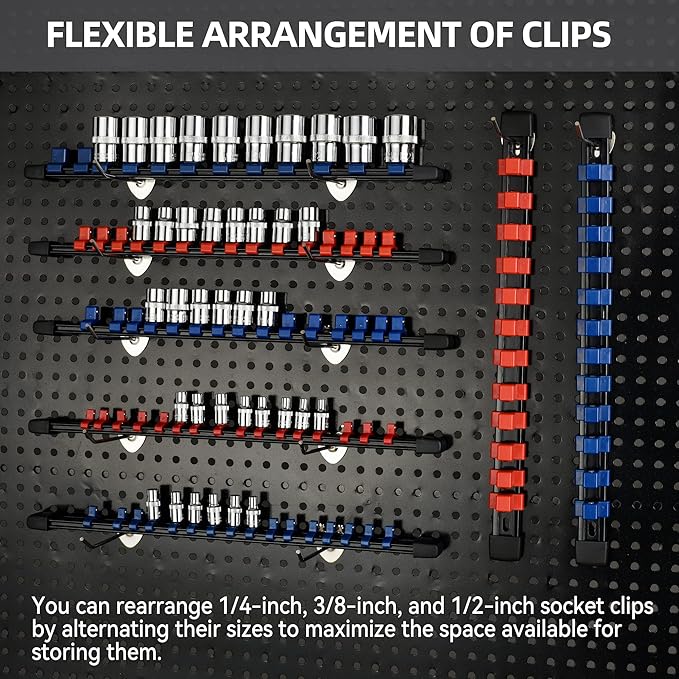 Socket Organizer Drive ABS Tools - Blue Socket Holder, Premium Quality 18 Pieces Socket Holders Kit 1/4-Inch x 96 Clips, 3/8-Inch x 90 Clips, 1/2-Inch x 72 Clips（18PC,Blue)