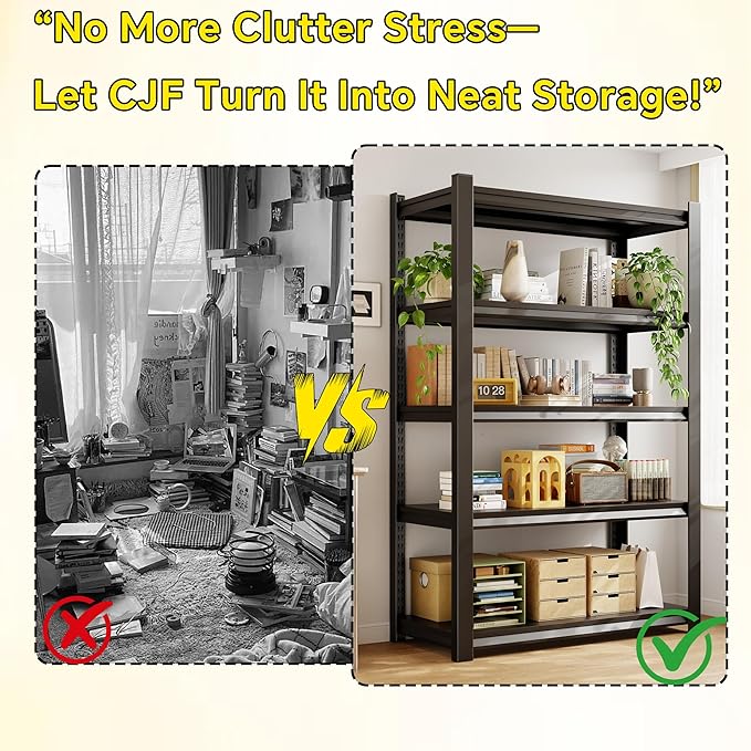 CJF Adjustable Garage Storage Shelves, 5-Tier Garage Shelving Heavy Duty, Metal Industrial Utility Shelf for Warehouse, Kitchen, Laundry Room,Warehouse-Black (71 "H x 36" W x 16" D)