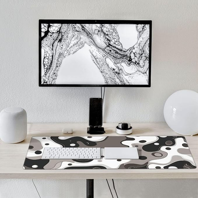 LB Black and White Gaming Mouse Pad Modern Geometric Brown Abstract Large Mouse Pad for Desk Minimalist Extended Desk Pad Non-Slip Rubber Base Computer Mouse Mat for Home Office 15.7L X 31.5W Inch