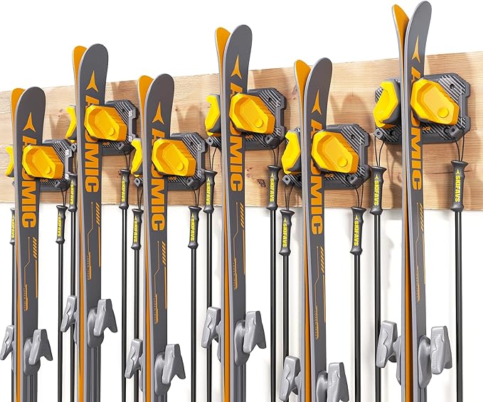Ski & Snowboard Wall Rack for Garage - Fits Any Ski/board, Damage-Free Storage, Yellow, 6 Pack