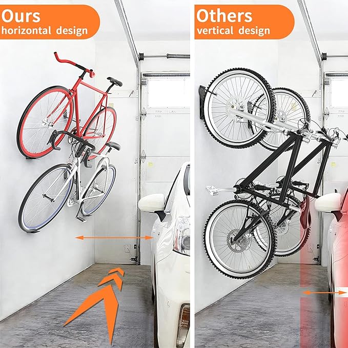WALMANN 2 Pack Bike Pedal Hanger Wall Mount, Heavy Duty Horizontal Bike Rack for Garage Wall, Holds Up to 70LBS