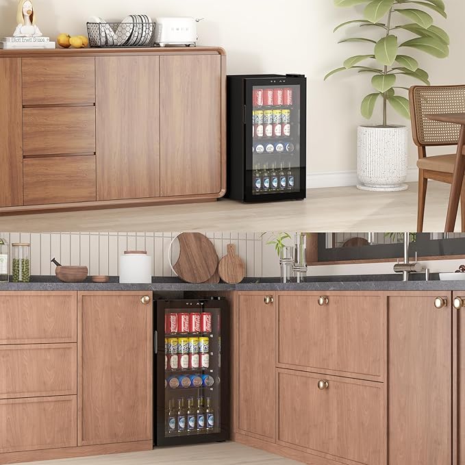 Beverage Refrigerator Cooler, 120 Can/3.2 Cu.Ft Mini Fridge with Glass Door and Electronic Temperature Control for Beer, Wine, Soda, Compact Drink Fridge for Home, Office, Bar