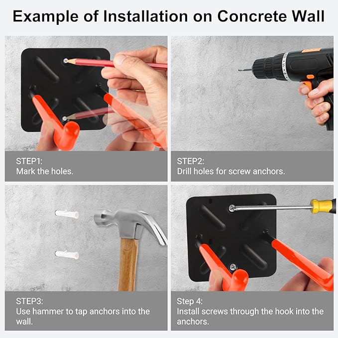 Steel Garage Storage Hooks Wall Tool Organizer, 10 Inch Garage Hook Heavy Duty Utility Storage Hangers Orange for Ladders, Chairs, Garden Tools, Set of 4