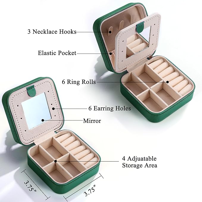 Parima Travel Jewelry Organizer for Women | Necklace, Earring, Ring Organizer | Women's Travel Gifts - Letter V, Green