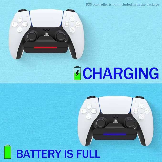 REEYEAR PS5 Controller Wall Mount Charger Dock with 3.3Ft Cord,Charging Station Holder fits for Midnight Black PS5 Pro Wireless Controller with LED Indicators Fast Charging Speed Cable, 2 Pack