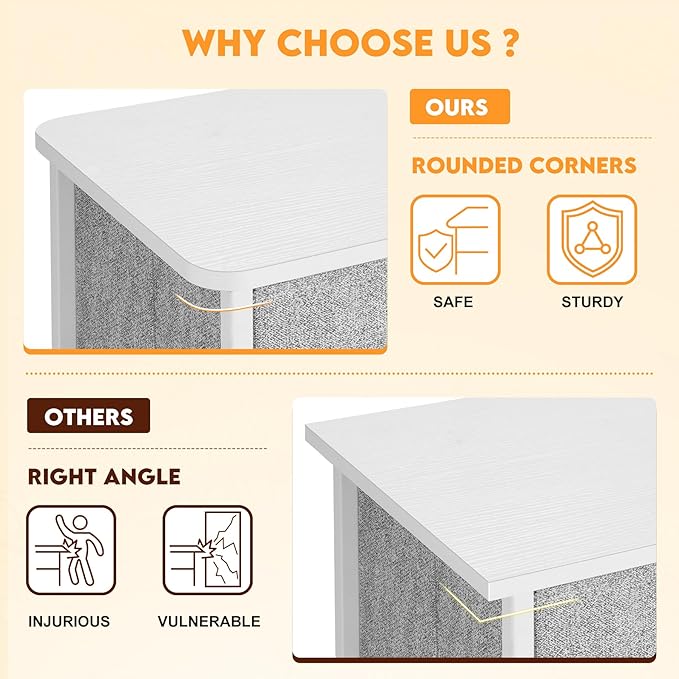 Curved Profile Dresser for Bedroom, Chest of Drawers, 10 Storage Drawers Organizer Unit, Brown Dresser with Fabric Bins for Closet, Living Room, Kid Room (White)