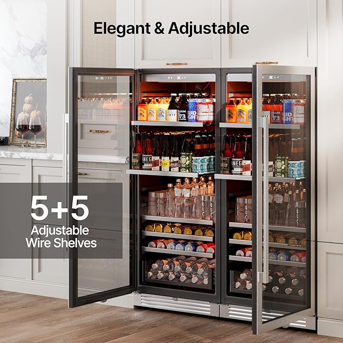 Ca'Lefort Beverage-Refrigerator 48 Inch, Tall Beverage Fridge Cellars Large Bar Drink Cabinet Built-in or Freestanding with Glass Door, Beer Cooler for Bottles and Cans Beer/Soda/Water/Wine