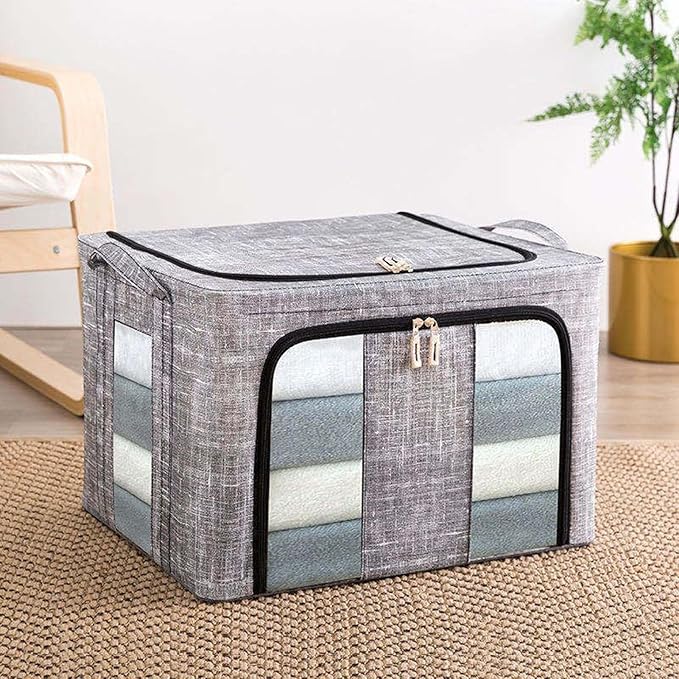 Clothes Organizer | with Clear Window Bag | Large Clothes Storage Bins with Lids - for Bedroom Home Apartment Closet Fabric Bed Sheets Comforter Toys Garment Organization