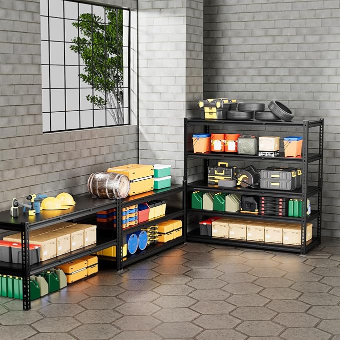 5 Tier 60”D X 24”W X 78”H Garage Shelves Heavy Duty 3000LBS Adjustable Metal Storage Shelves for Garages Shops and Basements (Black)
