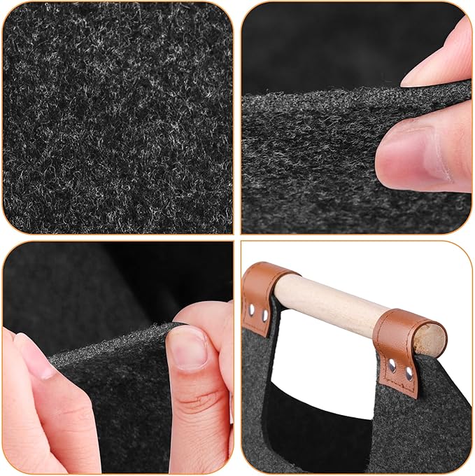 XL 4MM Felt Firewood Carrier | Log Carrier for Firewood | Wood Container with Extra Thick Felt Foldable & Reinforced Handle | Storage Basket for Shopping, Firewood, Logs, Newspaper (BLACK)