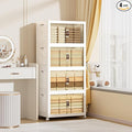 340 QT / 85 Gal Heavy Duty Double Door Storage Cabinet - Magnetic Closure, Foldable Stackable Design with Wheels & Leather Handles, Plastic Organizer for Garage/Bedroom