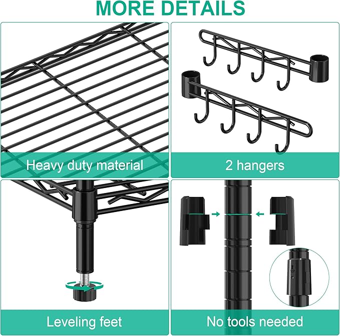 5 Tier Storage Shelves with Wheels - Adjustable Wire Shelving Unit Metal Shelves for Storage Rolling Utility Shelf Organizer Rack for Kitchen Garage Pantry Closet Laundry(14D x 36W x 75H)