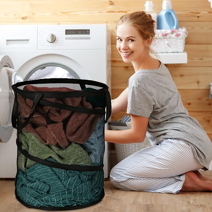 BATTOO Mesh Collapsible Laundry Baskets, Foldable Pop Up Laundry Hamper, Extral Large 113L Laundry Basket Hamper for Laundry, Bathroom, Kids Room, College Dorm, Travel, Camping Black
