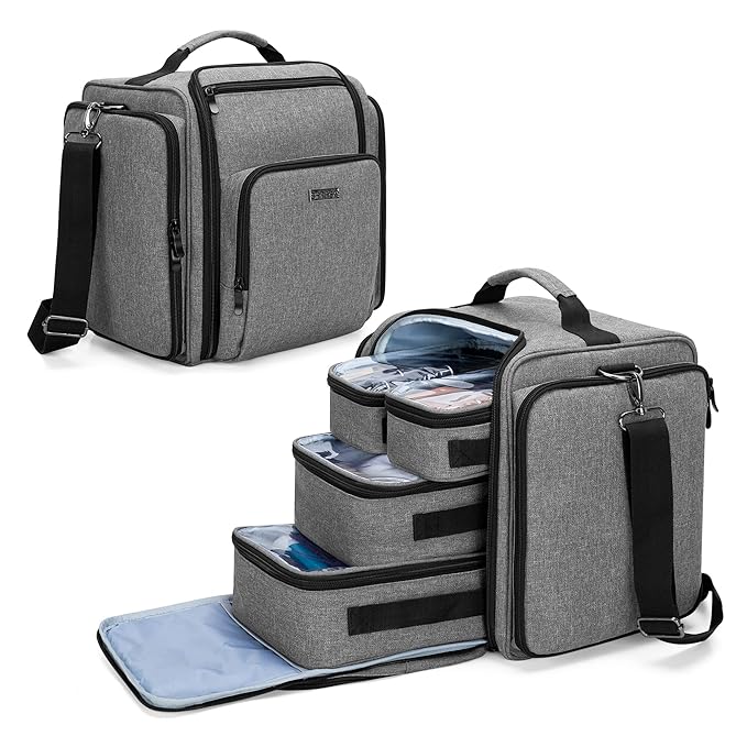 BAFASO Makeup Bag Cosmetic Bag with 4 Inner Removable Pouches, Multifunctional Travel Makeup Case (Patent Pending), Gray