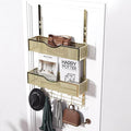 BRENNHOLZ Over The Door Hooks Organizer,Coat Rack with 10 Hooks and 2 Mesh Baskets,Back of Door Storage Organizer for Bathroom,Bedroom,Kitchen,Office(Golden)