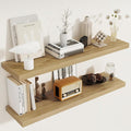40 Inch Floating Shelves Set of 2, 8 Inch Deep Wall Shelf, Rustic Wood Storage Shelves for Bedroom, Kitchen, Bathroom, Wall-Mounted Shelf with Invisible Brackets for Books|Storage|Decor, Oak