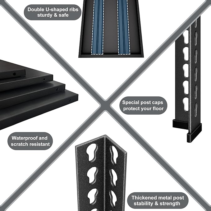 40" W Garage Shelving Heavy Duty，1800LBS Loads Metal Shelving Units and Storage,4-Tier Garage Storage Shelves Heavy Duty, Industrial Utility Shelves,40”W x 16”D x 72”H(Black)