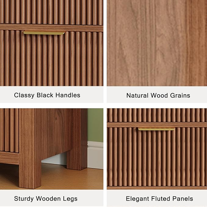 Mid-Century Modern Tall Wooden Dresser with 4 Spacious Drawers, Entryway Storage Chest with Smooth Metal Handles, Bedroom Clothes Organizer for Entryway, Office, and Small Spaces, Walnut