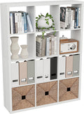 Cube Storage Organizer Bookcase, Decorative 11 inch Open Back Cubical Shelf with Thickened Border, Display Bookshelf for Living Room, Home Office, Sturdy Room (White, 12 Cube)