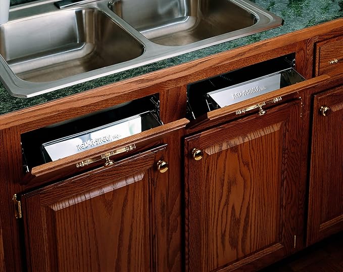 Rev-A-Shelf 19" Slim Tip-Out Sink Tray for Kitchen and Bathroom Base Cabinets, Large Pull Out Stainless Steel Storage Organizer, Silver, 6541-19-52