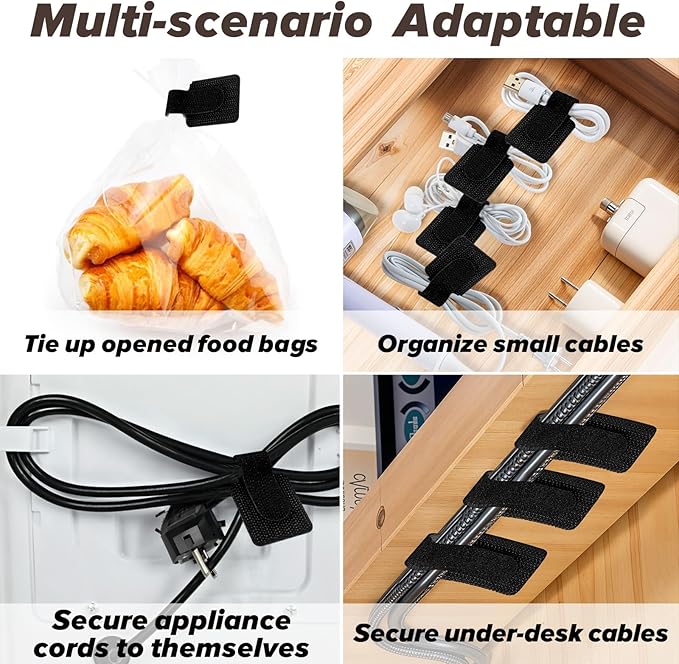 50PCS Hook and Loop Cable Straps,Cable Management Under Desk,Self Adhesive Cable Ties Sticky-Back Cord Organizer for Desk,Household & Office Organization