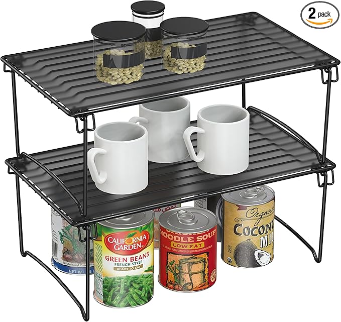 Deco Brothers Stackable Cabinet Shelf Organizer, 2 Pack, Black