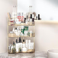 Corner Bathroom Counter Organizer with Top Toothbrush Holders, 3-Tier Make Up Organizers for Vanity with Brush Holder, Corner Storage for Bathroom, Kitchen, Dresser