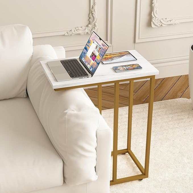VECELO C Shaped End Side Table for Sofa Couch and Bed Snack TV Tray for Living Room Bedroom, 1 PCS, Gold