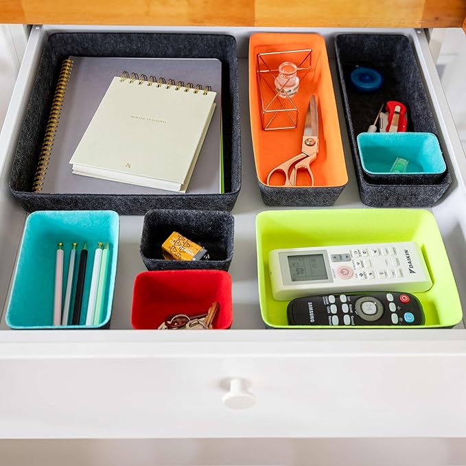 Three by Three Seattle Felt·Like·It! Felt Bins for Office, Crafts, Classroom, Living Room, Bedroom: Multicolor, Set of 10