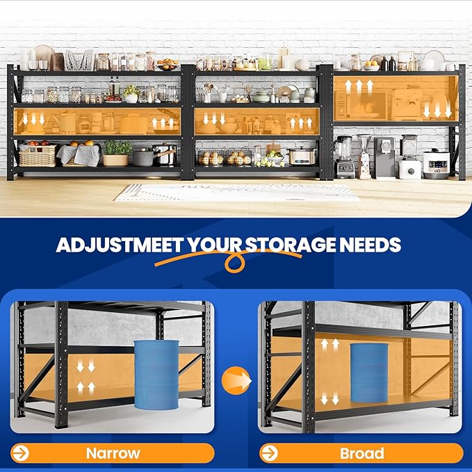 MIIIKO 48" W Storage Shelves,3000LBS Metal Garage Storage Shelving,Heavy Duty Adjustable Unit Storage Shelves for Warehouse,Basement,48" W x 24" D x 70" H,Black