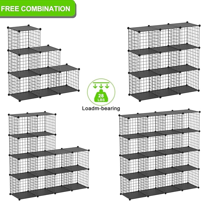 TUMUCUTE Wire Cube Storage Organizer, Metal Storage Shelves Bookshelf, Stackable Modular Closet Organizer for Bedroom Living Room, Office,Storage Shelves（16-Cube，Black）