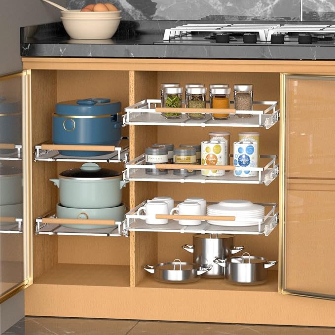 Pull Out Drawer Cabinet Organizer, Expandable Slide Out Storage Shelves - Heavy Duty, Durable and Smooth Slide-Out, 23" x 40" Wide x 22.5" Deep, 1 Pack