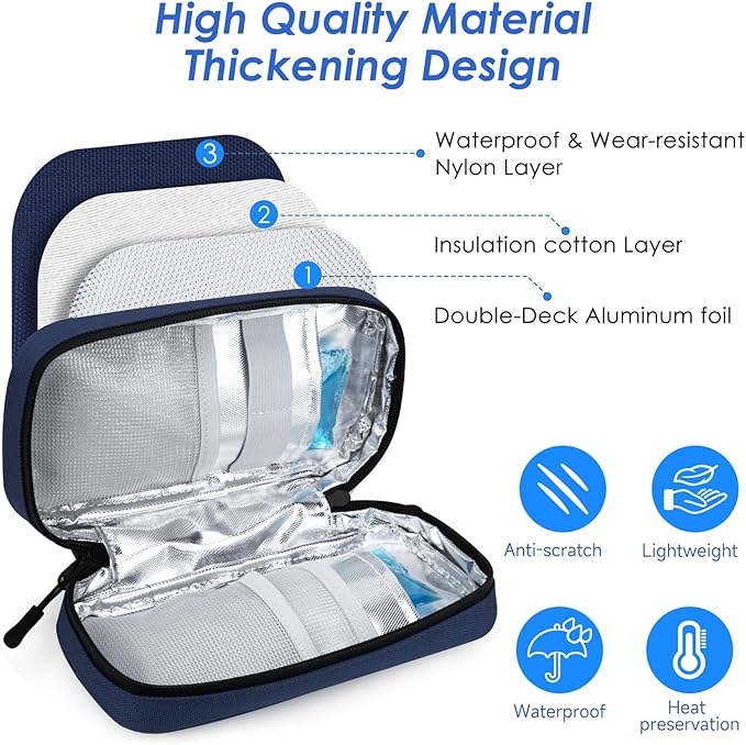 YOUSHARES Insulin Cooler Case - Travel Medicine Cooler Bag for Diabetes Supplies, Insulin Pen Case with 2 TSA Approved Gel Ice Pack (Navy Blue)