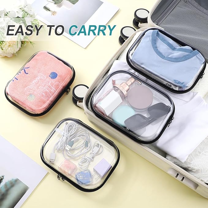 Sanwuta 6 Pcs Clear Hard Zipper Case Hard Plastic Zipper Pouches Transparent Makeup Bag Pencil Pouches for Travel Snacks Christmas Trinket Storage Organizer Box(Black,7.87 x 5.9 x 2 Inch)